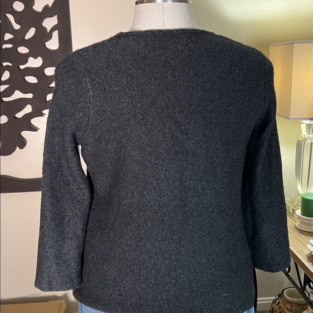 Loft charcoal gray wool blend pullover sweater 3/4 bell sleeves M - Picture 4 of 9